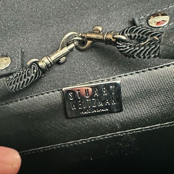 Stuart Weitzman Black Fabric Flap Evening Bag Vintage w/ detachable Strap - Picture 8 of 9